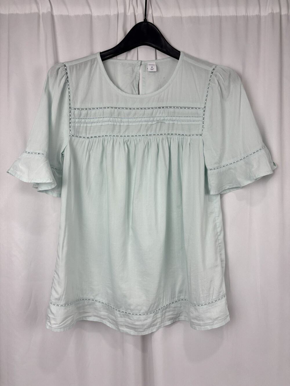 Old Navy Blouse Mint Green Women’s XS Eyelet Peasant Boho Short Slv Top NWT